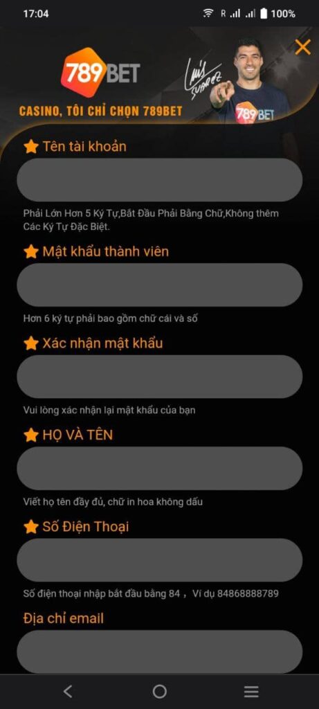 Tiến hành nhập thông tin đăng ký 789BET Tiến hành nhập thông tin đăng ký 789BET